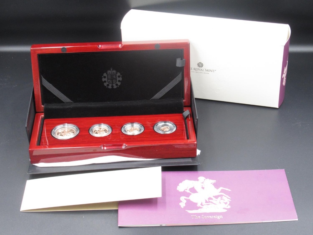 The Royal Mint The Sovereign 2024 Cased Four-Coin Gold Proof Set, including double sovereign, full