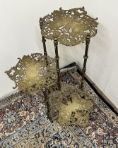 Brass three tier stand, each tier with cast decoration of butterflies, H76cm