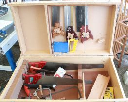 Handmade lockable joiners trolley with various wood saws included