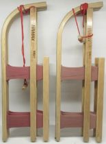 Two Hamax wooden folding sledges, L90cm (2)