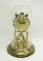 Kern Germany - Late C20th brass 400 day suspension clock under glass dome, signed brass finish