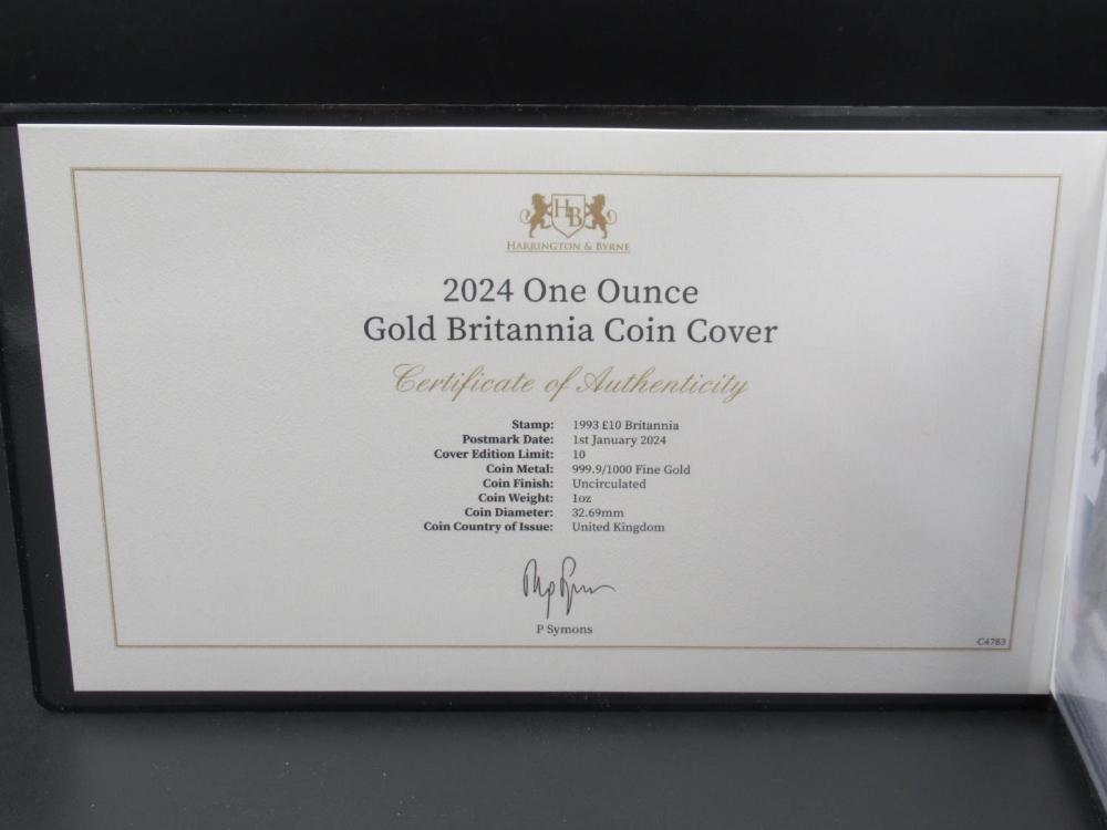 Harrington & Byrne 2024 One Ounce Gold Britannia Coin Cover, limited edition 2/10, with certificate, - Image 2 of 4
