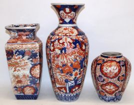 Group of three Japanese Imari vases, max. H41cm, A/F