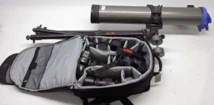 Cameras and lenses, incl. a Minolta 5000 camera, Pentax K100 D camera, Tamron 70-300mm 1:4-5.6