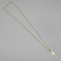9ct yellow gold crucifix pendant, on 9ct yellow gold chain, both stamped 375, 4.08g