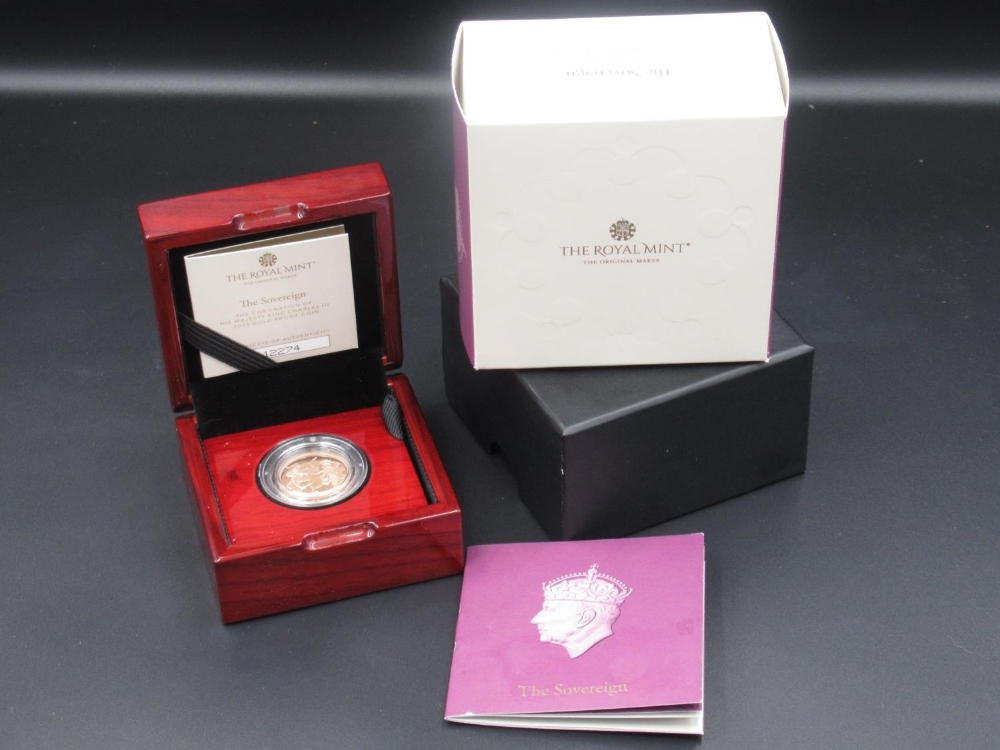 The Royal Mint cased The Sovereign Coronation of King Charles III 2023 Gold Proof Coin,