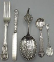 Collection of C19th and later Continental silver cutlery incl. Dutch silver caddy spoon, large