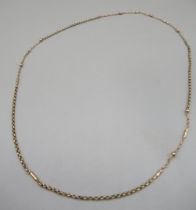 9ct yellow gold belcher chain necklace with bead and twisted bar detail, stamped 9ct, 10.56g