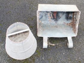 Galvanized hook on feeding trough 38cm x 23cm and a galvanized bucket scoop