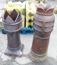 Two salt glazed vented chimney pots 'King and Queen' 100cm and 87cm