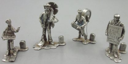 Silver menu card holders depicting old crafts, by Thomas Charles Jarris, London, 1970's, 6ozt