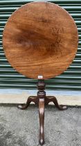 George 111 mahogany tripod table, circular snap top on baluster column, top D56cm