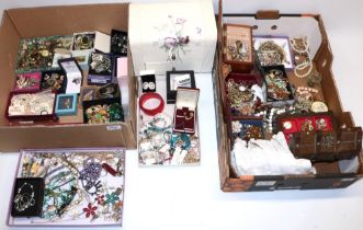 Collection of mid-late C20th costume jewellery, jewellery boxes, fashion wristwatches, cotton