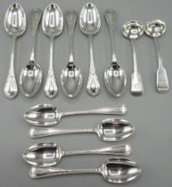 Six Victorian silver teaspoons in lily pattern, by Walker & Hall, Sheffield, 1890, four Victorian