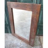 Modern wall mirror, rectangular plate in waxed rustic pine frame, W120cm H87cm