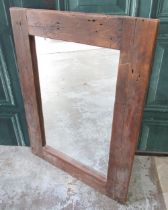 Modern wall mirror, rectangular plate in waxed rustic pine frame, W120cm H87cm