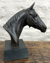 Doris Lindner - modern cast bronze resin model of a horse's head, impressed signature, on black