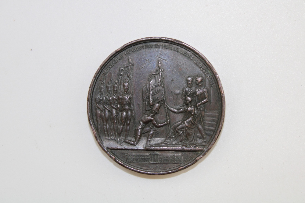 1813 bronze medallion commemorating the Presentation of Colours to RMC Sandhurst, obv. bust of Field - Image 2 of 2