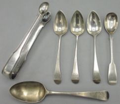 Georgian silver collection incl. pair of sugar tongs with reeded edges, by William Eley l &