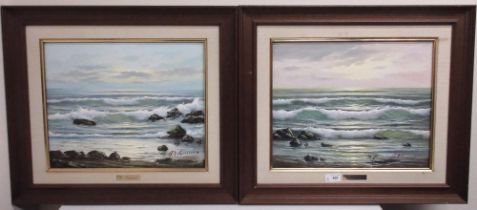 A. Navarro (Contemporary); Stormy Seascapes, pair of oils on canvas, signed, 32cm x 40cm (2)