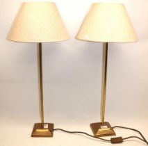 Pair of tall brass finish modern table lamps, with shades, H70cm (2)