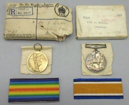 WW1 Victory Medal, British War Medal, and ribbons to 58110 PTE. H. STUBBS. MANCH. R.