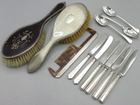 Art Deco tortoise shell and silver hair brush, London, 1920, Art Deco silver plate hairbrush