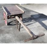 C20th NER 2 wheeled double handled hand cart, with coopered wheels and North Eastern Railway Hub,