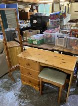 Pine three drawer dressing table with stool and a pine dressing mirror (3)