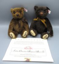 WITHDRAWN Steiff Ambao Chocolate Belgium Bear Set, pair of brown mohair teddy bears (missing the