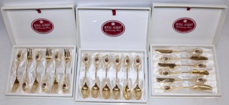 Three boxed sets of Royal Albert Old Country Roses gold plated cutlery