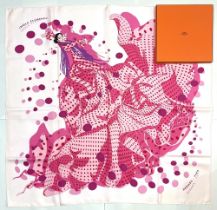 Hermes silk scarf, 'Hola Flamenca!', designed by Dimitri Rybalchenko c2005, pink colourway, hand