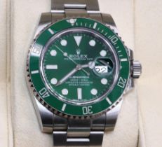 Rolex Oyster Perpetual Date Submariner 'Hulk' stainless steel wristwatch, signed green dial with