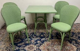 Lloyd Loom Pistachio square table with glass top, 76cm x 76cm x 74cm and four matching arched back