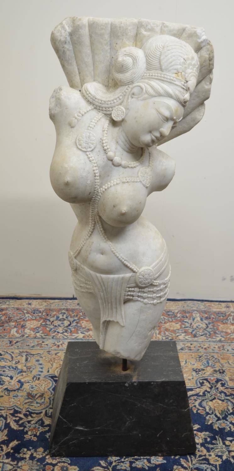 Large white marble head and torso model of Tara, Female Bodhisattva especially revered in