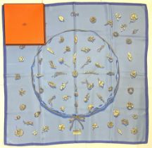 Hermes silk scarf, 'Clips', designed by Vladimir Rybaltchenko c1986, c2004 reissue, gold clips on