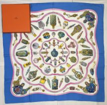 Hermes silk scarf, 'Qu'importe le Flacon', designed by Catherine Baschet c1988, decorative scent