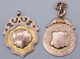 9ct yellow gold ornate fob with engraved initials 'AR' to central cartouche and dedicated