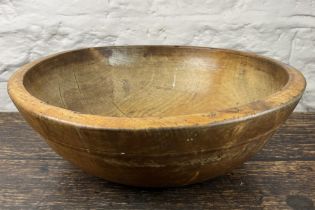 Victorian turned sycamore dairy type bowl, D48cm