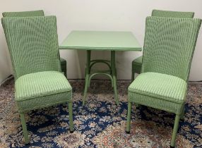 Lloyd Loom Pistachio square table with glass top, 76cm x 76cm x 74cm and four matching square back