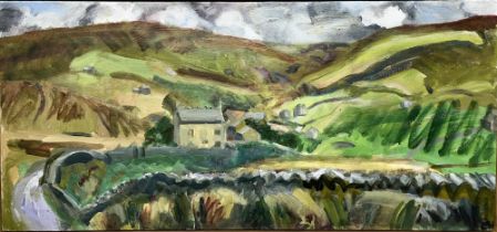 Lucy M. Hainsworth (British contemporary); ‘Near Danby,’ landscape with farmhouse, oil on canvas,
