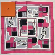 Hermes silk scarf, 'Les Coupes', designed by Francoise de La Perriere c1970s, reissue, stylised