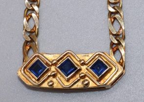 18ct yellow gold flat curb link chain necklace by Susan Wright, with panel set with square cut