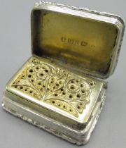 William 1V silver rectangular vinaigrette, engine turned with raised borders and vacant cartouche,