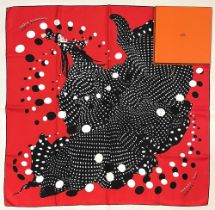 Hermes silk scarf, 'Hola Flamenca!', designed by Dimitri Rybalchenko c2005, red and black colourway,