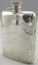 Victorian silver hip flask, shaped rectangular body with hinged screw cap, engraved 'Rockwood