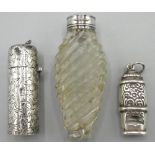 Victorian silver cylindrical scent bottle, engraved with leafage, Hilliard & Thomason Birmingham