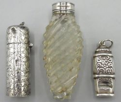 Victorian silver cylindrical scent bottle, engraved with leafage, Hilliard & Thomason Birmingham