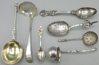 Collection of Victorian and later silver spoons including Apostle, two sifters, fancy back dessert