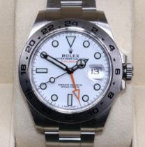 Rolex Oyster Perpetual Date Explorer II stainless steel wristwatch, signed white dial with baton